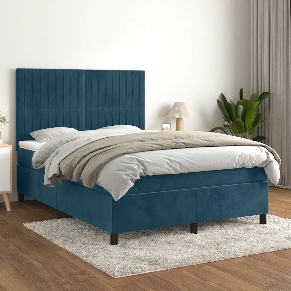 Giroletto a Molle con Materasso Blu Scuro 140x190 cm in Velluto 3143143