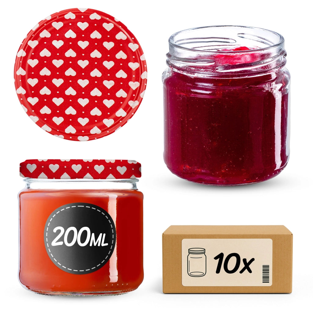 Barattoli per conserve KADAX Lerma 200 ml 10 pezzi 66 mm + coperchi "Cuori"