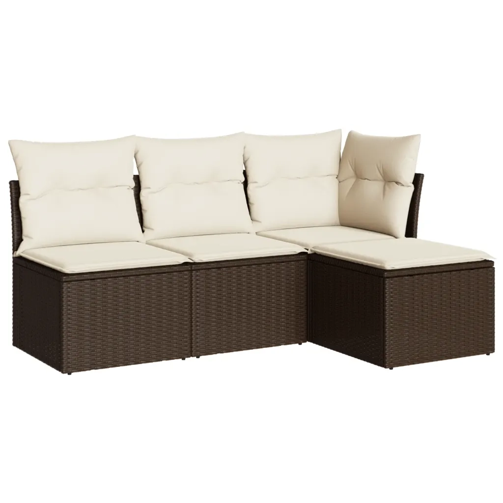 Set Divano da Giardino 4 pz con Cuscini Marrone in Polyrattan 3249342