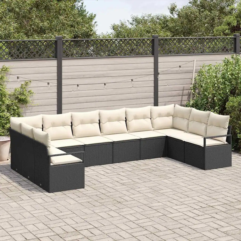 Set di divani con cuscino 10 pcs Nero polyrattan 3346557
