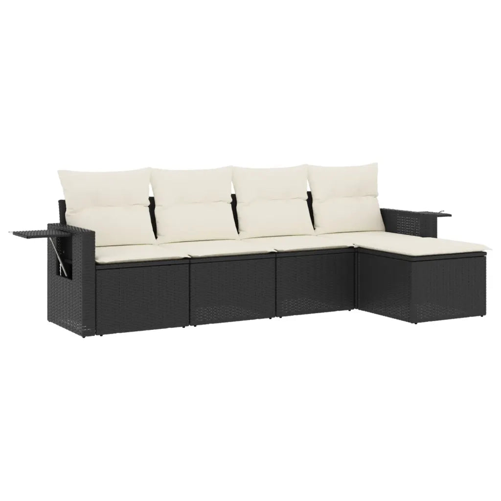 Set Divani da Giardino 5 pz | Set Salotto da Giardino con Cuscini in Polyrattan Nero