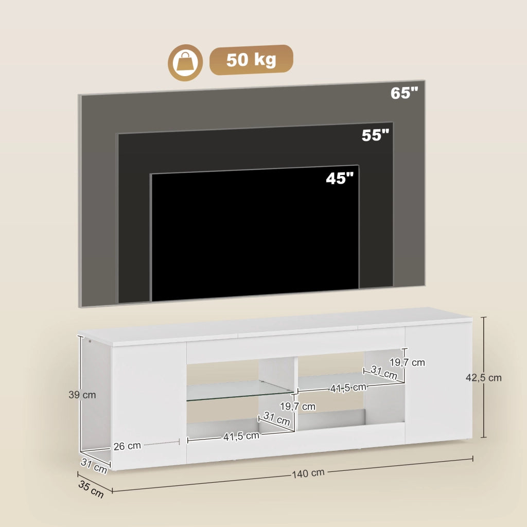 Mobile TV con 6 scomparti e 2 ripiani in vetro ¨C Xylo ¨C Bianco, Truciolato, 140 cm