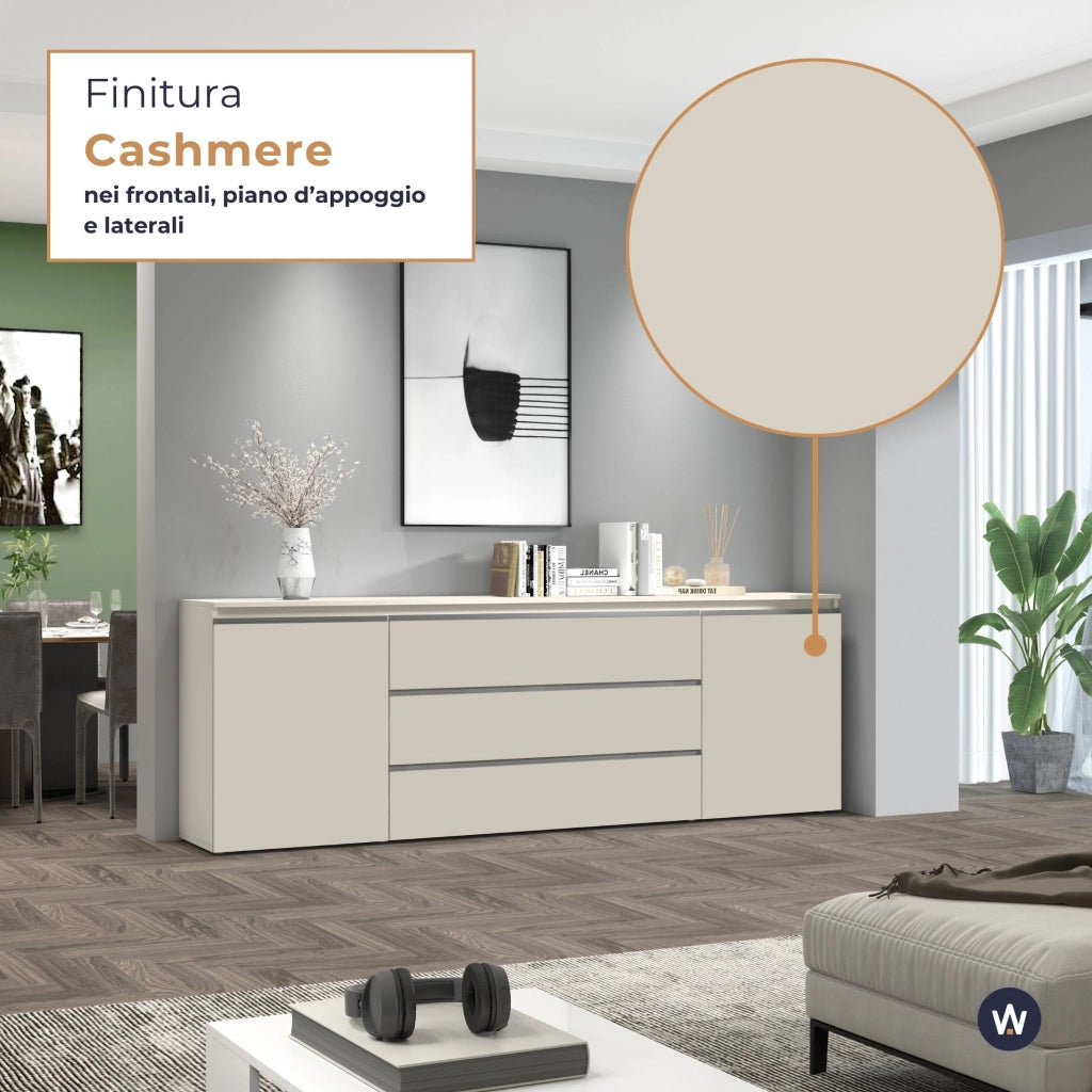 WHOUS Credenza Magic 2 ante e 3 cassetti centrali cashmere 240x40x80 cm
