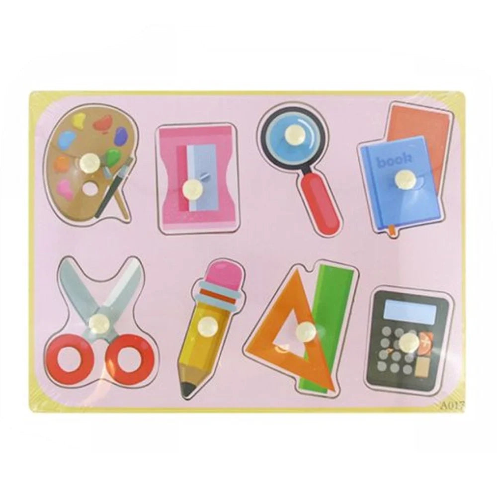 Trade Shop - Puzzle A Incastro Tema Cancelleria Gioco Educativo In Legno Per Bambini Con Pomelli 07530 -