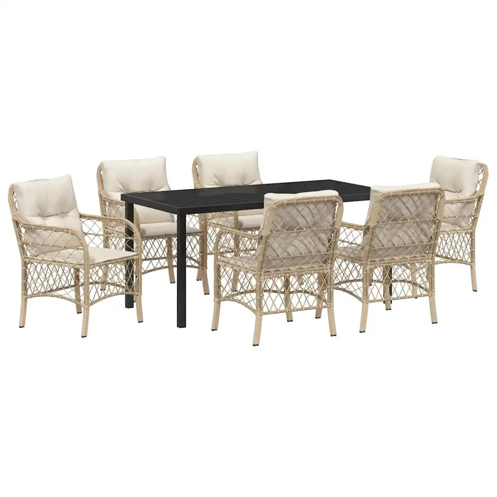 Set da Pranzo per Giardino con cuscino 7 pcs Beige polyrattan