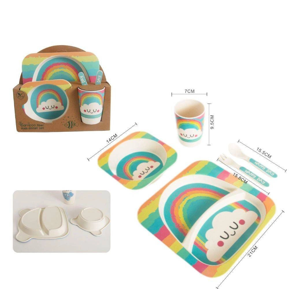 Trade Shop - Set Pappa Per Bambini Con 2 Piatti 1 Bicchiere E Posate In Materiale Eco Bamboo -