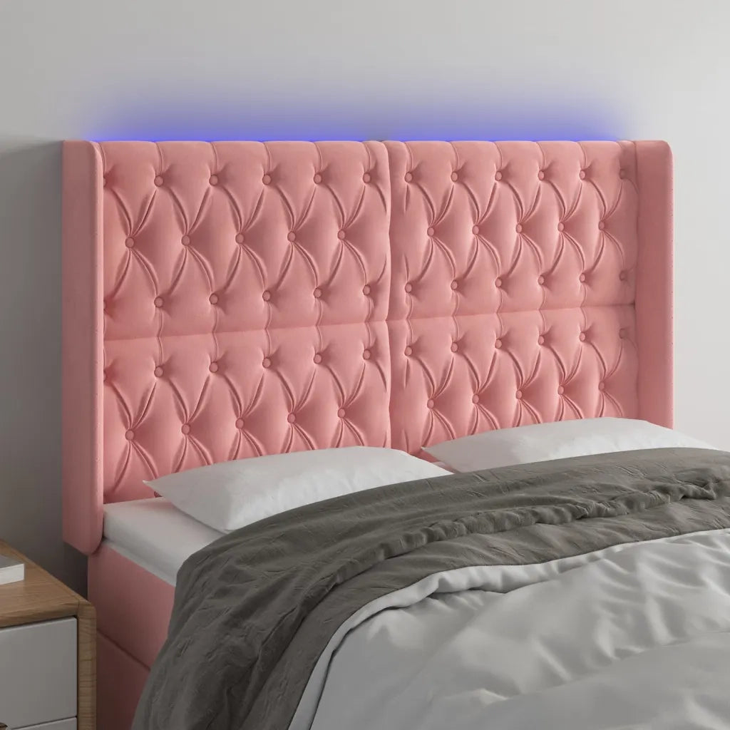 Testiera a LED rosa 163x16x118/128 cm in Velluto 3124443