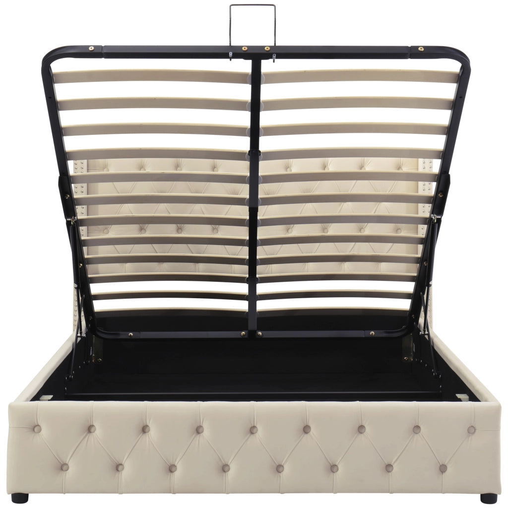 letto imbottito in velluto beige 140 x 190 cm
