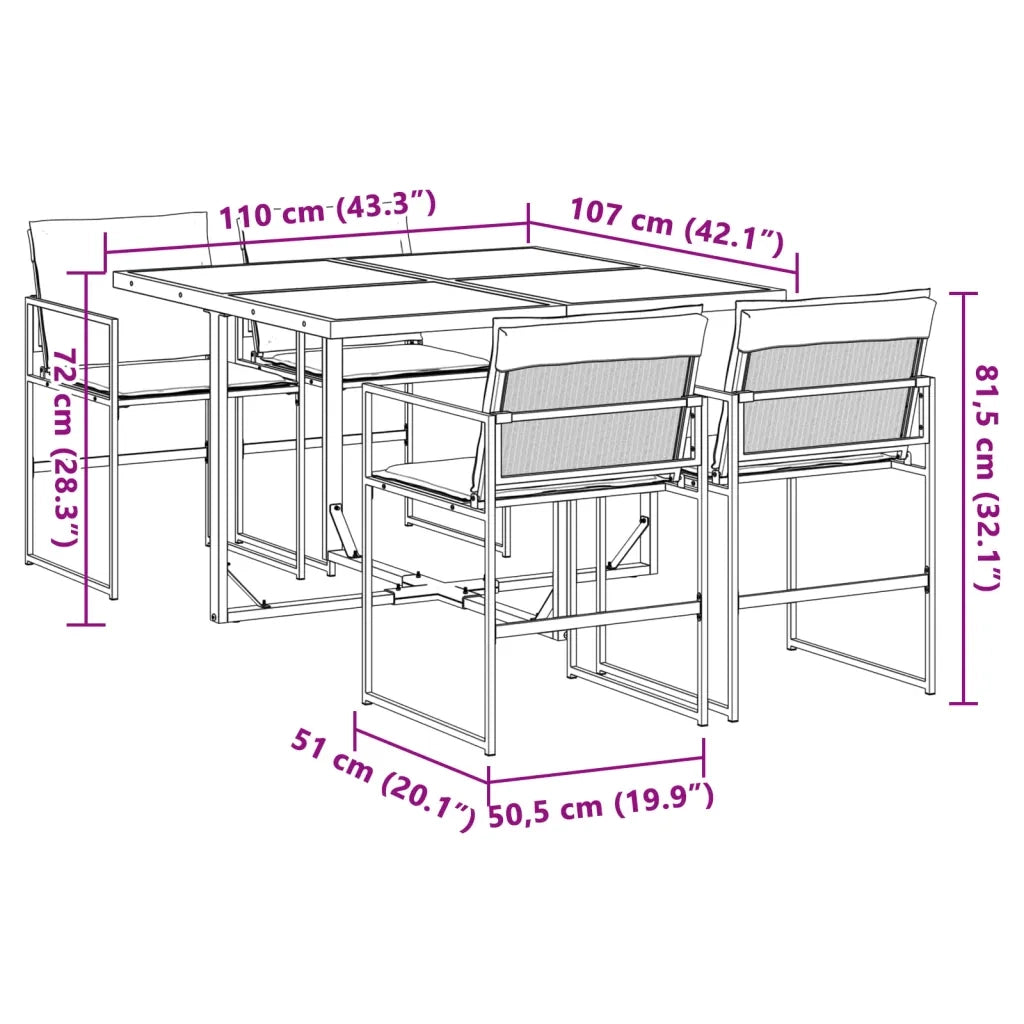 Set da Pranzo da Giardino 5 pz con Cuscini Bianco in Textilene 3295088
