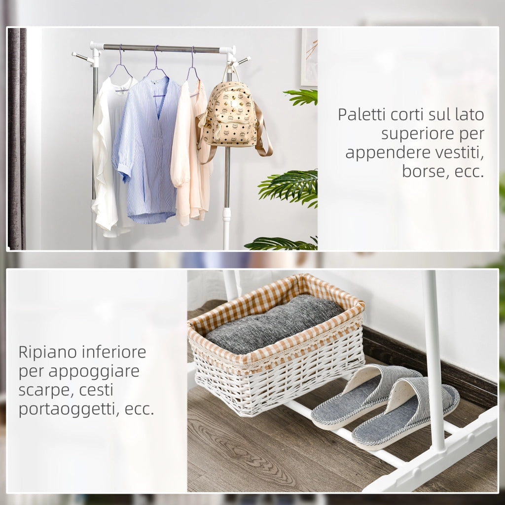 EasyComfort Appendiabiti Stender ad Altezza Regolabile con Fondo Portaoggetti e 4 Ruote, 68.5x42x87-145 cm