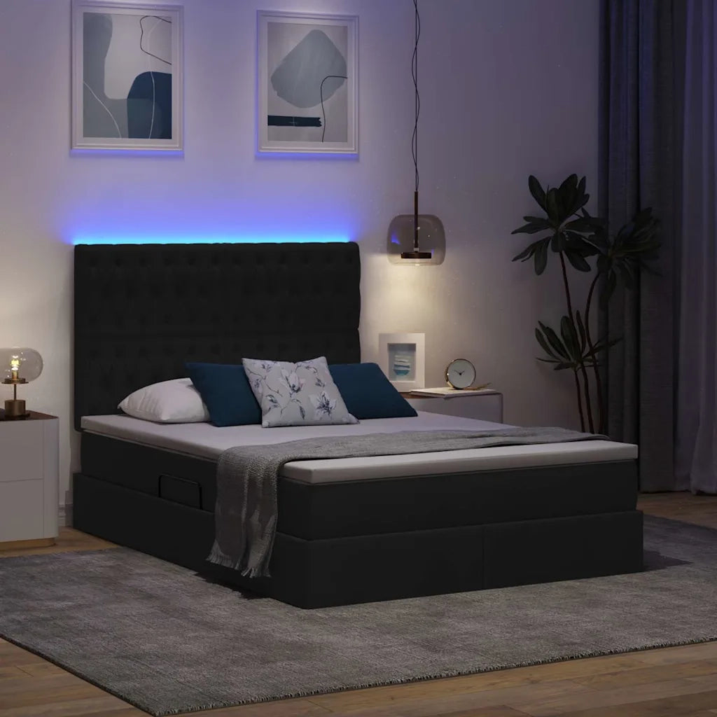 Letto con contenitore e LED Nero 140 x 190 cm Poliestere