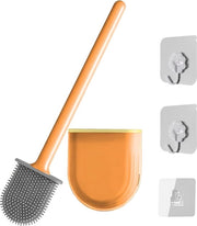 Toiletborstel in silicone per bagno, con fissaggio alla parete, senza perforazione per bagno, con gancio (arancione)