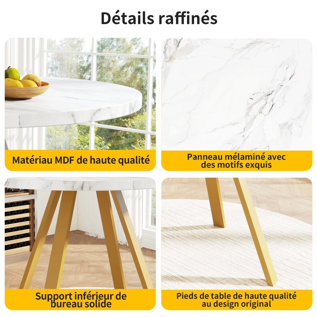 Tavolo da pranzo rotondo in MDF con gambe in ferro per cucina e sala da pranzo bianco moderno 80 × 80 × 75 cm