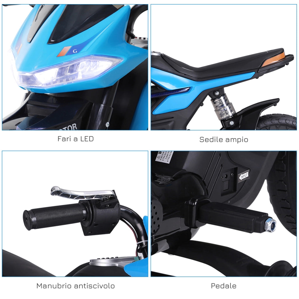 Moto Elettrica per Bambini ¨C zephmum ¨C Azzurro e Nero, PP e Metallo, 105x52.3x62.3 cm