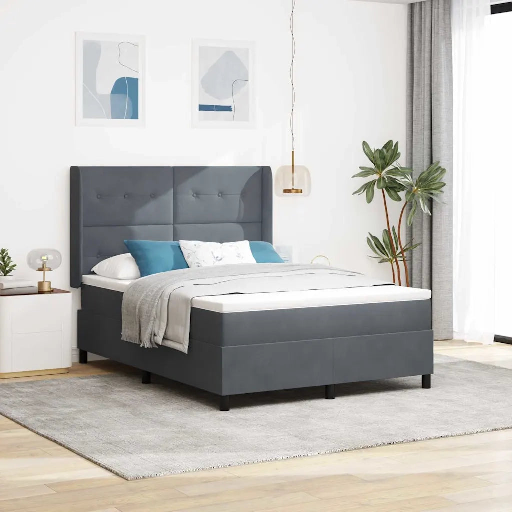 Letto a molle con testiera Grigio scuro 160 x 200 cm Velluto