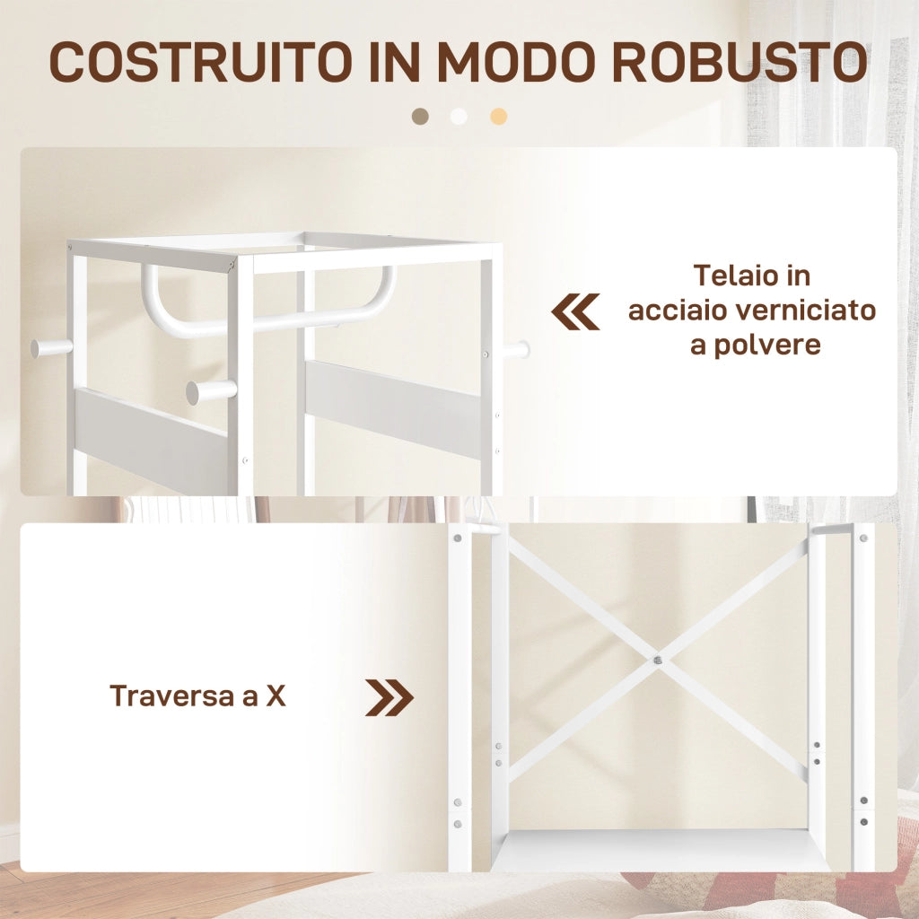 Appendiabiti con Asta e 2 Ripiani Aperti ¨C Minimal ¨C Bianco e Legno 38.5x30x170 cm
