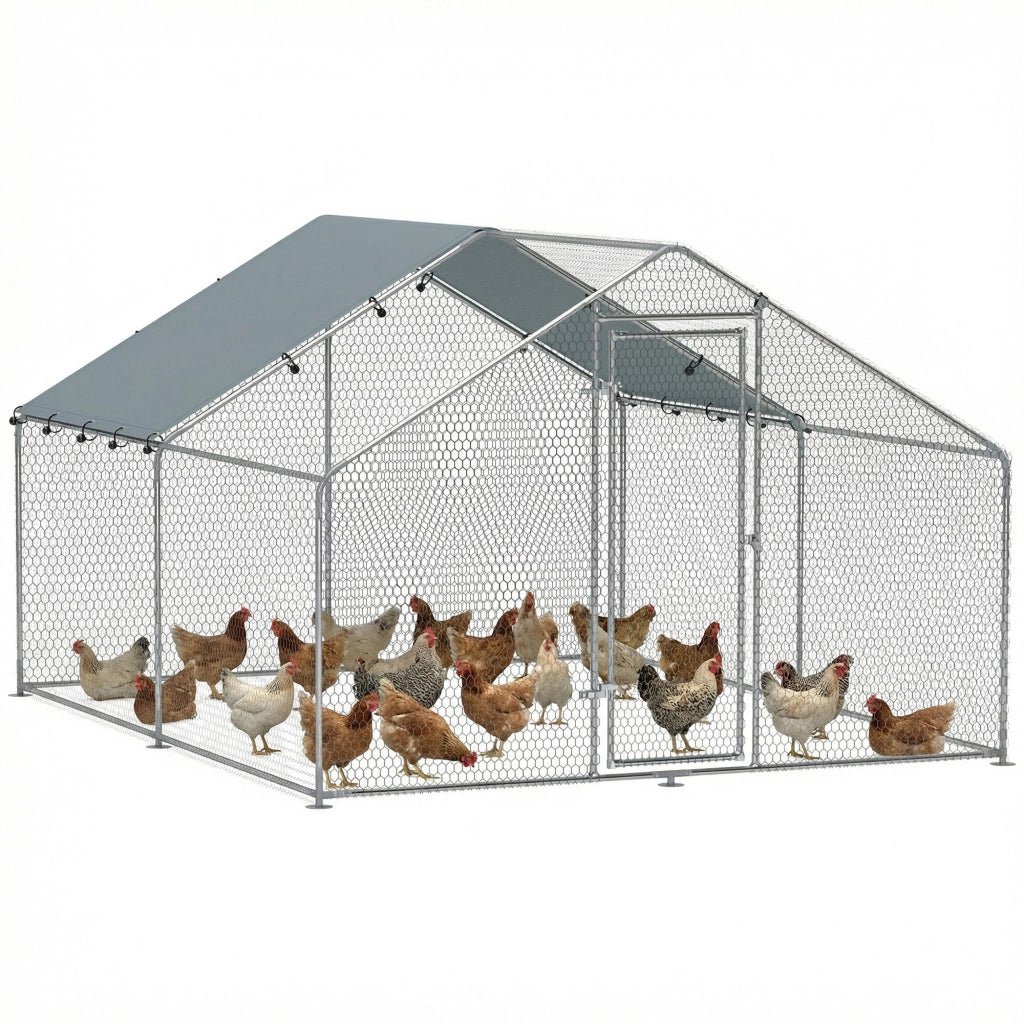 Pollaio Grande in Metallo ¨C Xylo ¨C Copertura Impermeabile Anti-UV, 3x3.4x1.9m, per 10-15 Galline