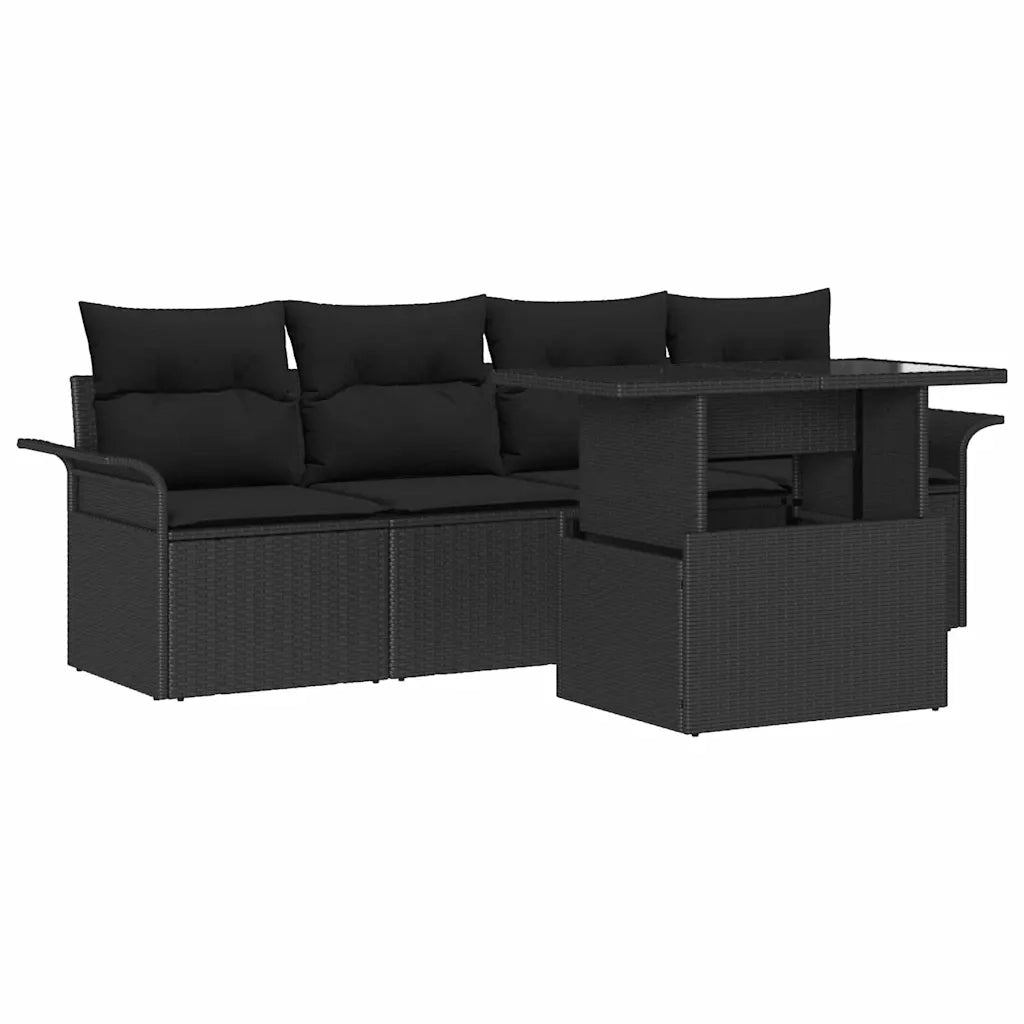 Set Divano da Giardino con cuscino 5 pcs Nero polyrattan 3348189