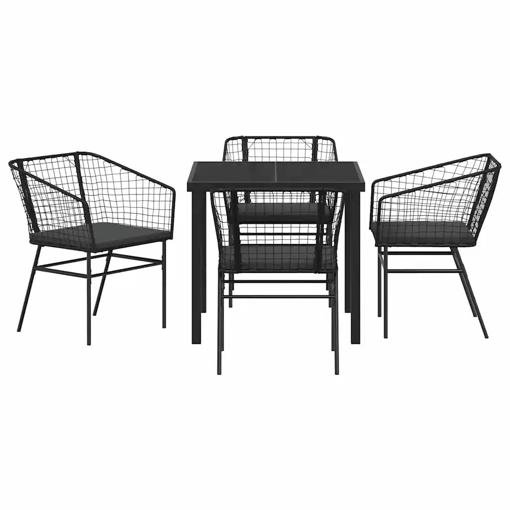 Set da Pranzo per Giardino 5 pcs Nero polyrattan