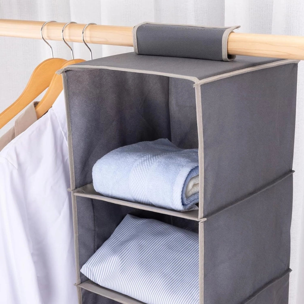OWIJI Organizer Portaoggetti Appendere Armadio 5 Ripiani 100 x 30 x 30 cm Salvaspazio Divisori Interno Pieghevole Contenitore Vestiti Scarpe