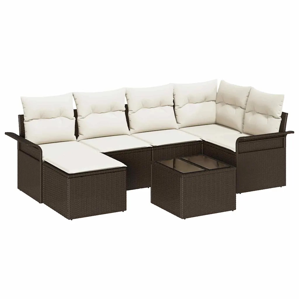 Set Divano da Giardino con cuscino 7 pcs Marrone Poly Rattan 3345438