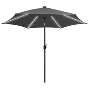 Ombrellone con Luci a LED-Ombrello da giardino e Palo in Alluminio 300 cm Antracite