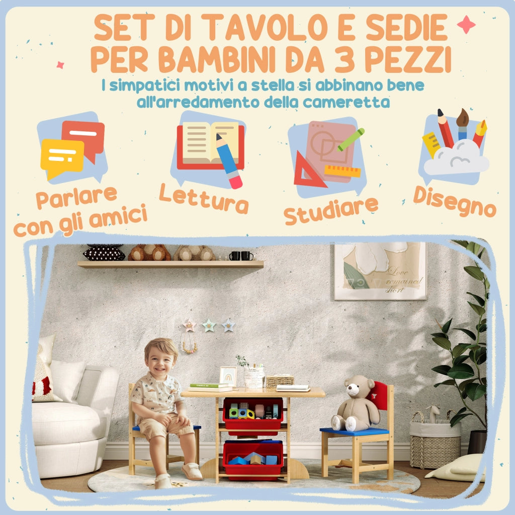 Tavolo con Sedie per Bambini ¨C Minimal ¨C Legno e PP, 4 Contenitori