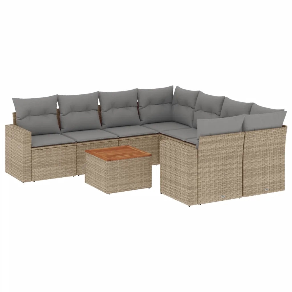 Set Divano da Giardino 9 pz con Cuscini Beige Misto Polyrattan 3256381