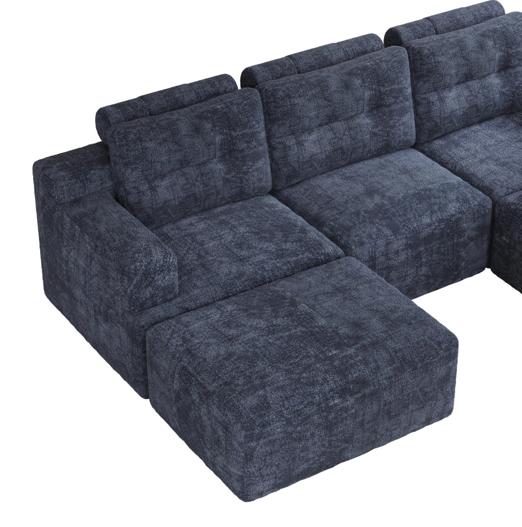 Divano modulare a U 252 x 180 x 82 cm in chenille blu; senza montaggio