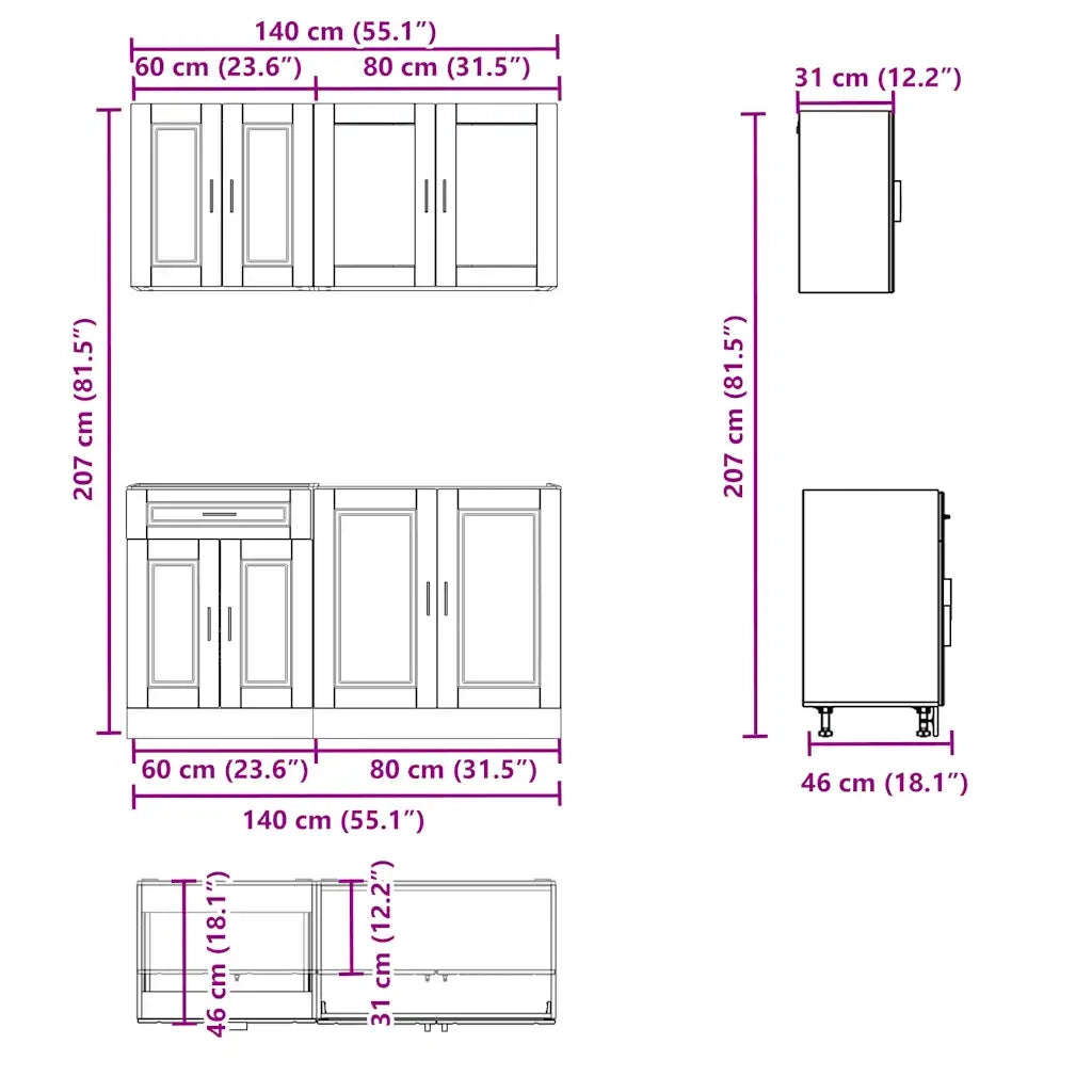 Set Mobili da Cucina 4 pz Porto Bianchi Legno Multistrato 3314871