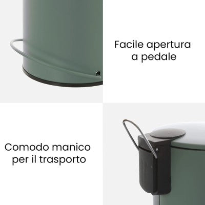 Pattumiera in acciaio 3 litri verde soft-close con secchio estraibile Spring