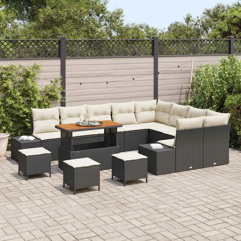 Set Divano da Giardino con cuscino 13 pcs Nero polyrattan