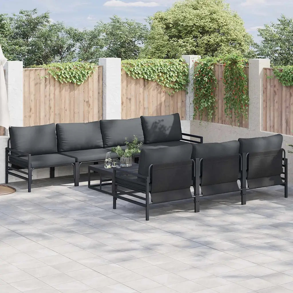 Set Divano da Giardino con cuscino 8 pcs Nero Acciaio