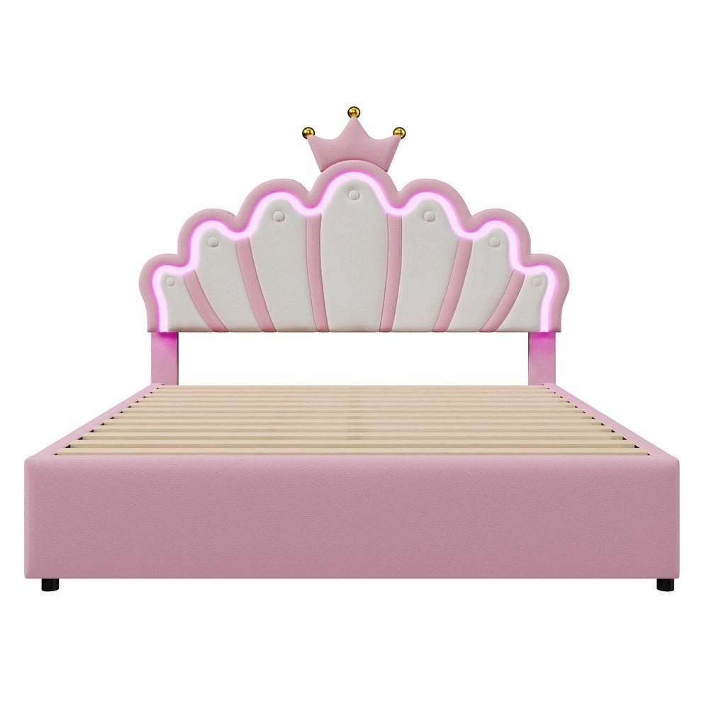Letto Imbottito con Cassetti e Testiera Regolabile ¨C MINIMAL ¨C Rosa, PU, 140x200