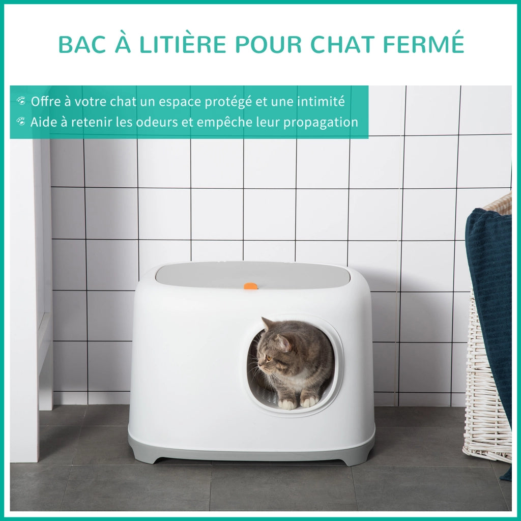 Casetta igienica per gatti chiusa con coperchio e paletta ¨C Minimal ¨C 55x40x39 cm bianco