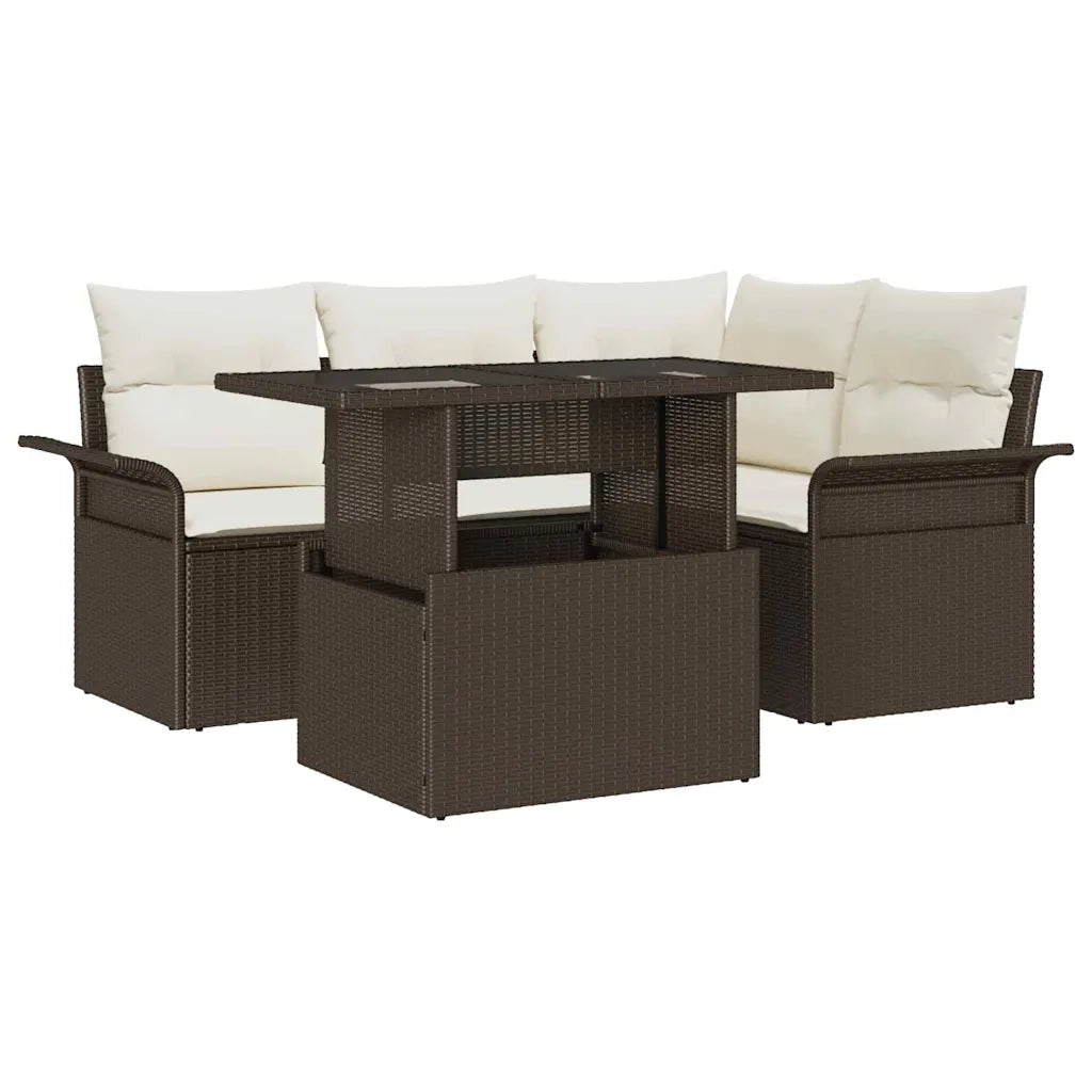 Set Divano da Giardino con cuscino 5 pcs Marrone Poly Rattan 3357011