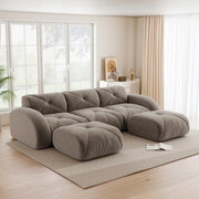 Sof¨¤ modulare a forma di U - Zephmum- 3 posti con 2 pouf, tessuto comodo, antiscivolo, marrone