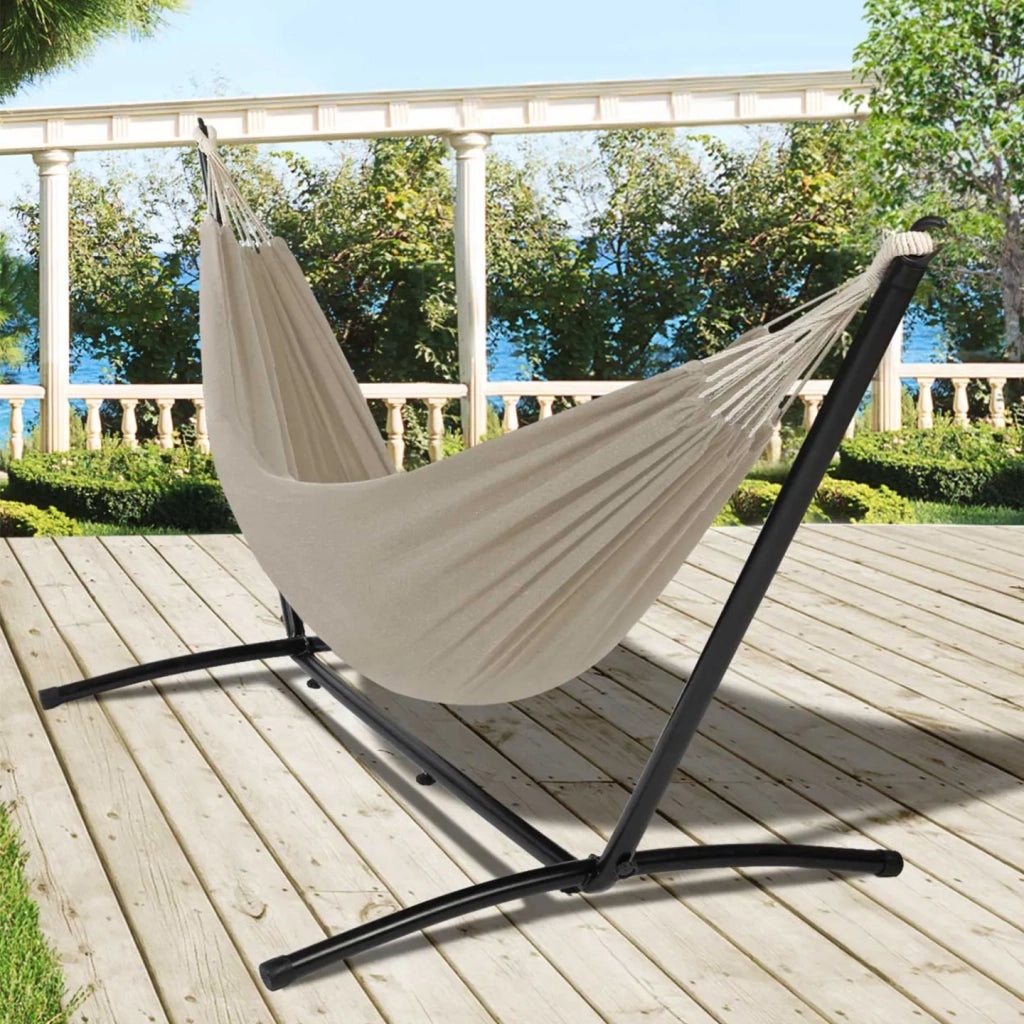 IDMarket - Amaca con supporto in metallo nero e tessuto color tortora