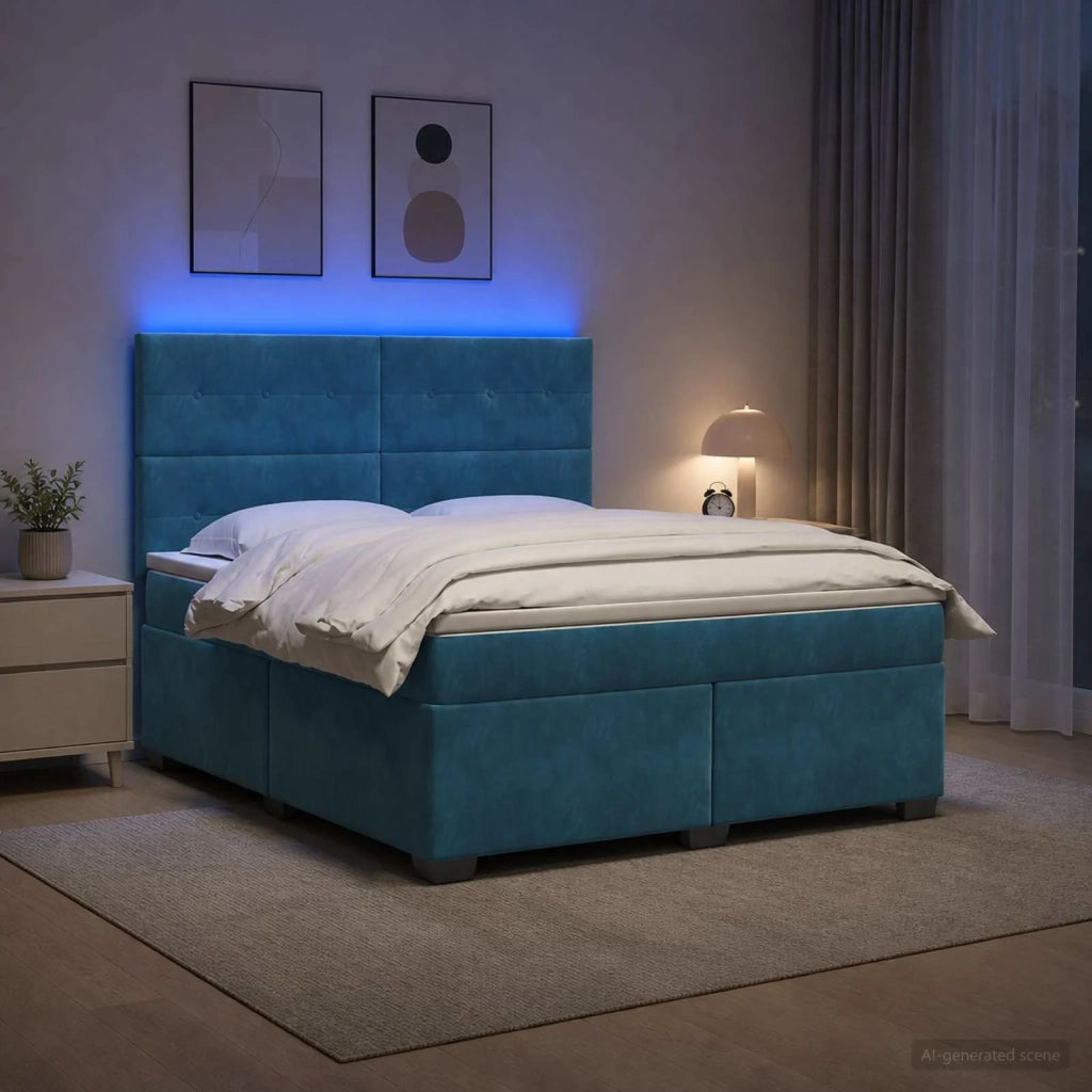 Letto box spring con materasso Blu 160 x 200 cm Velluto 3455142
