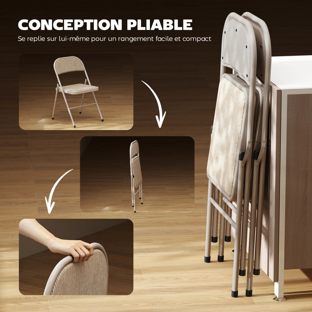 Set 2 Sedie Pieghevoli da Pranzo ¨C Xylo ¨C Struttura in Metallo, Tessuto Beige, 45x46x78 cm