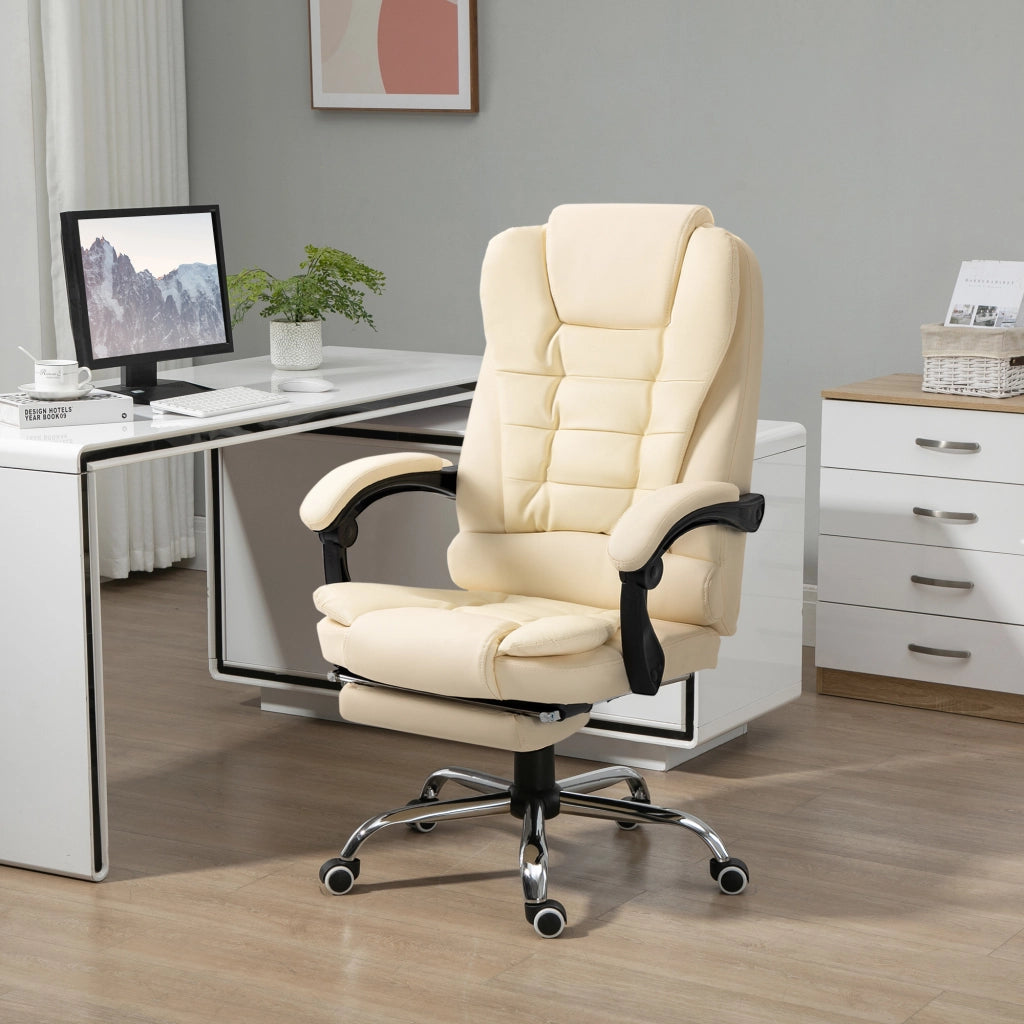 Sedia da ufficio con poggiapiedi ¨C Minimal ¨C imbottita in PU, braccioli, crema