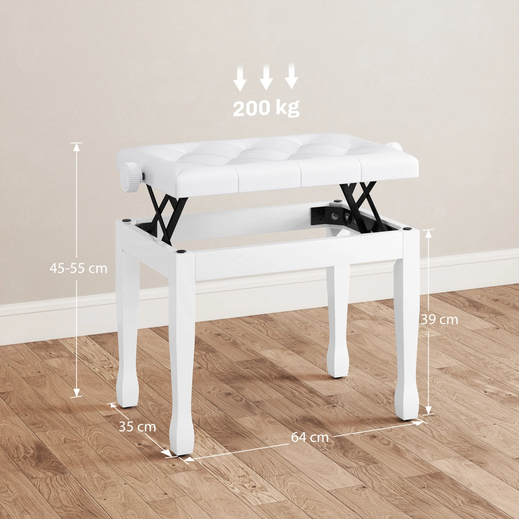 Sgabello da Pianoforte Regolabile ¨C Zephmum ¨C Bianco 64x35x45-55 cm