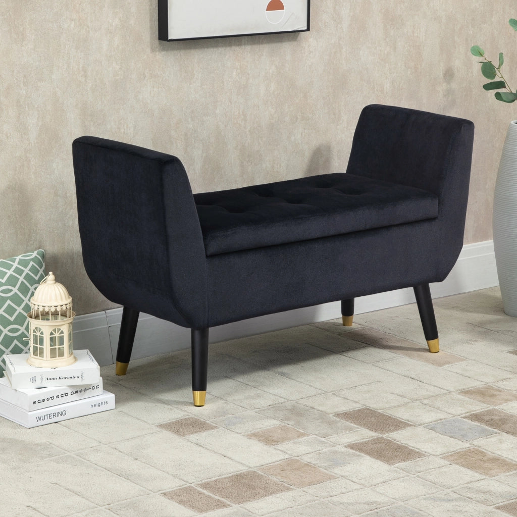 Divano imbottito con braccioli e contenitore ¨C Minimal ¨C Velluto nero 107x42x65 cm