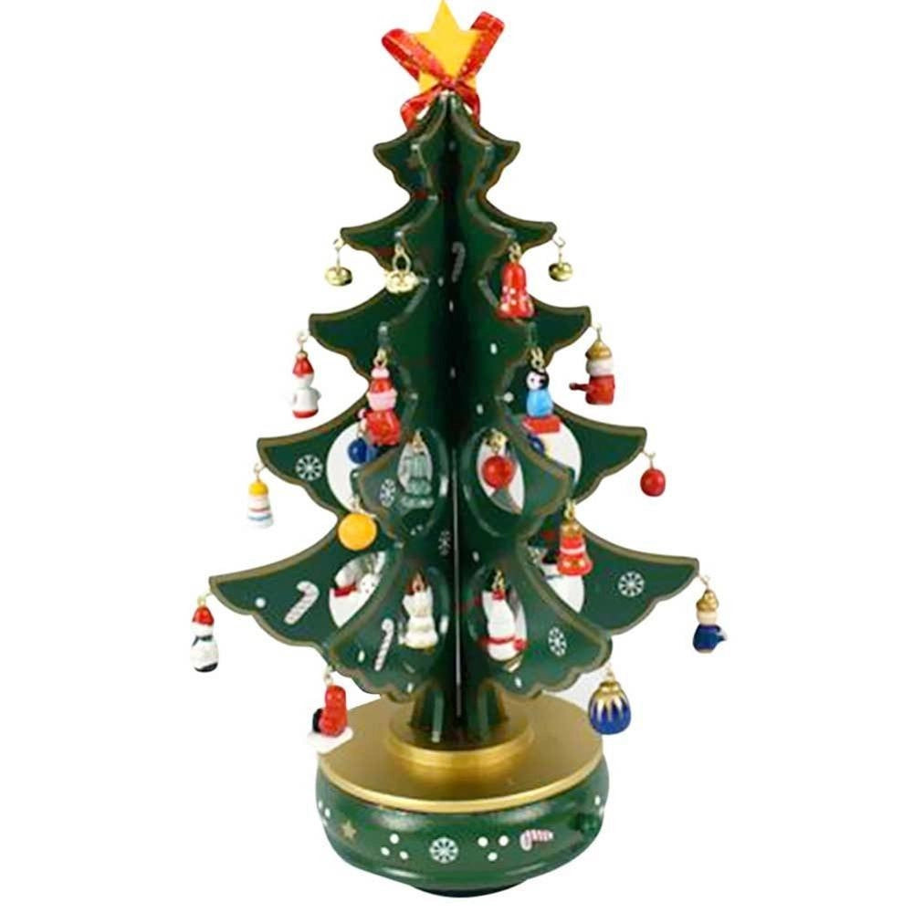Trade Shop - Carillon Natalizio Albero Di Natale Legno Con Addobbi 33cm Decorazioni Natalizie -