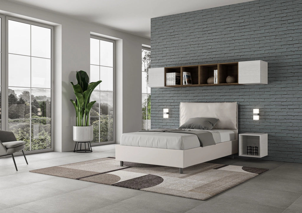 BS COM Letto una piazza e mezza senza rete imbottito 120x200 similpelle bianco