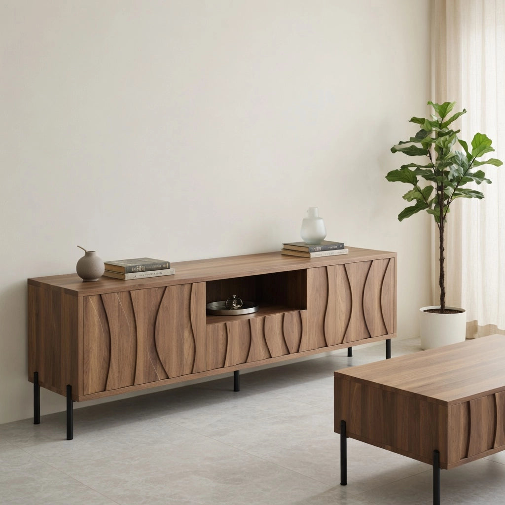 Cassettiera per TV naturale in MDF lunghezza 160 cm