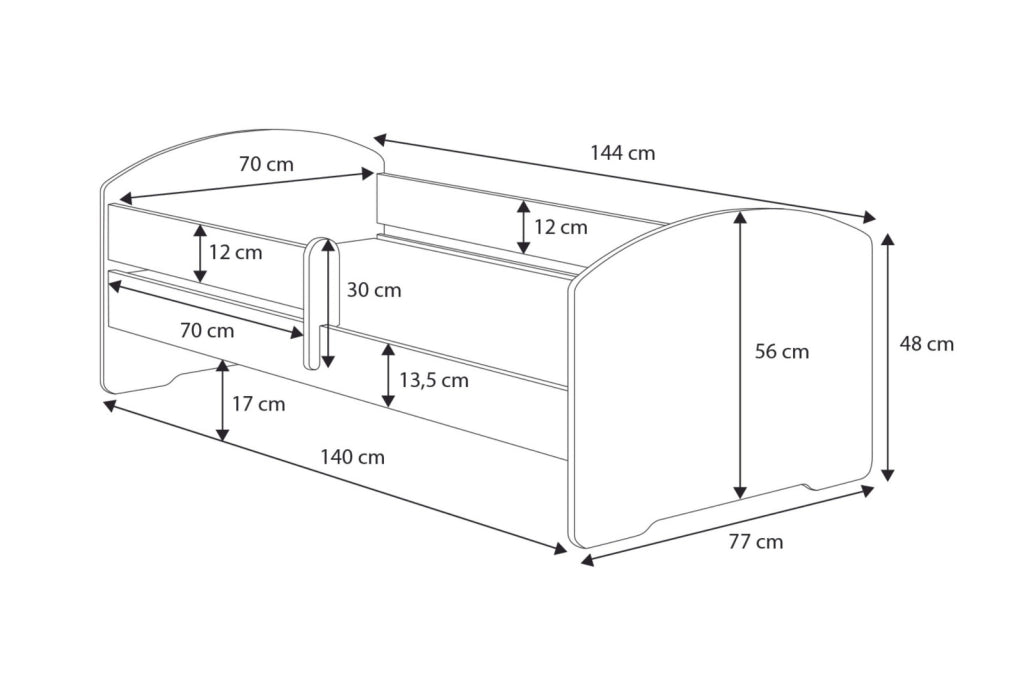 Letto singolo Max 140x70 con sponde e con materasso