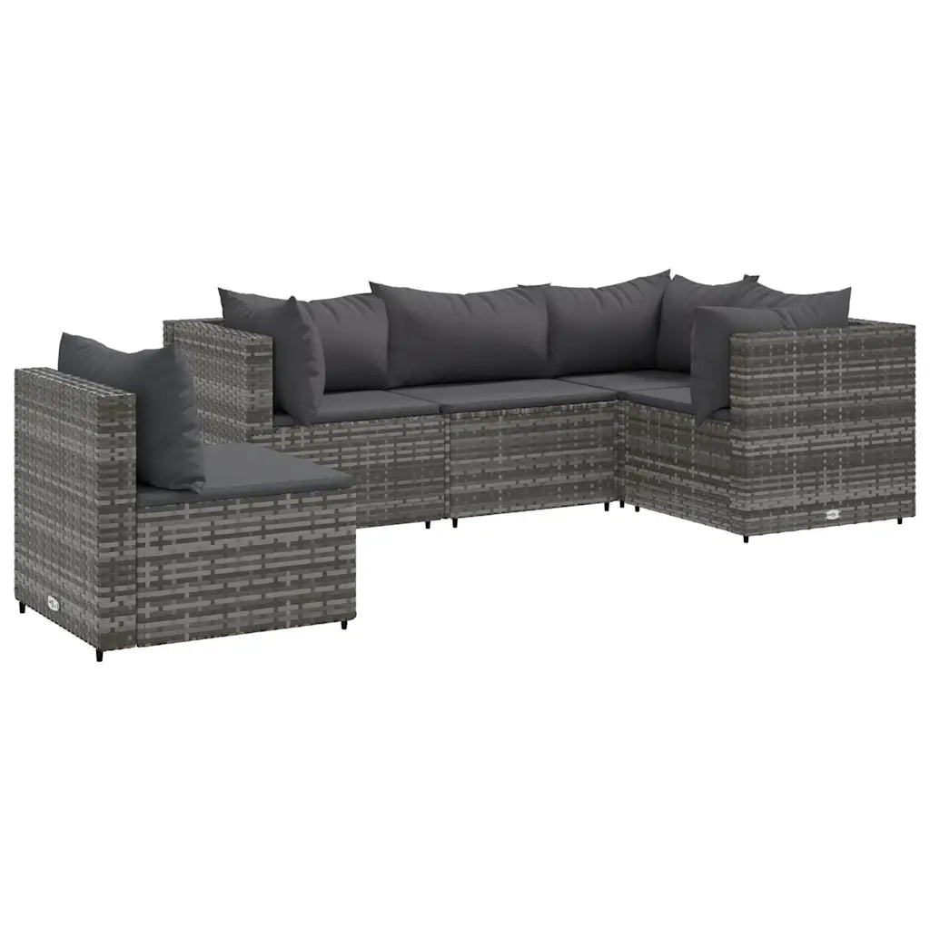 Set Divani da Giardino 5 pz con Cuscini in Polyrattan Grigio