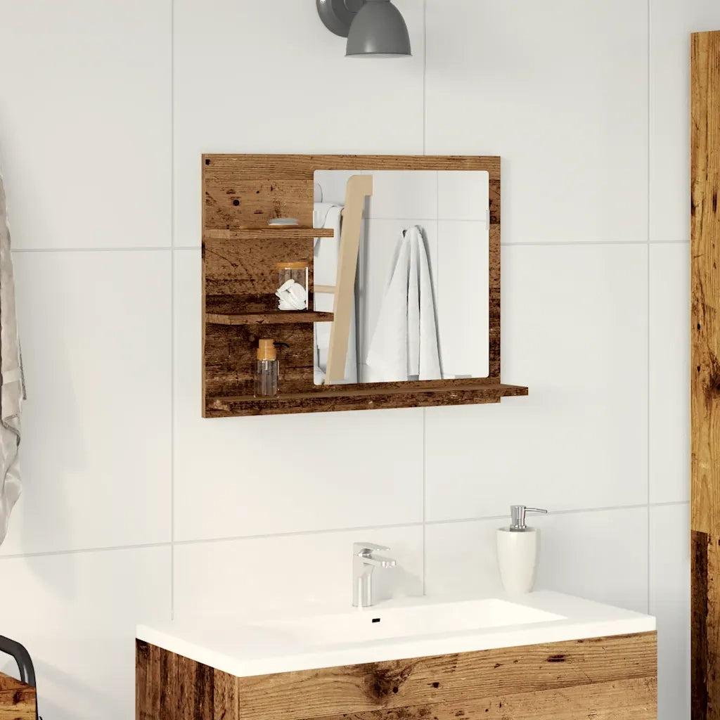 Armadietto a Specchio da Bagno-Mobile bagno con specchio Legno Vecchio 60x10,5x45 cm