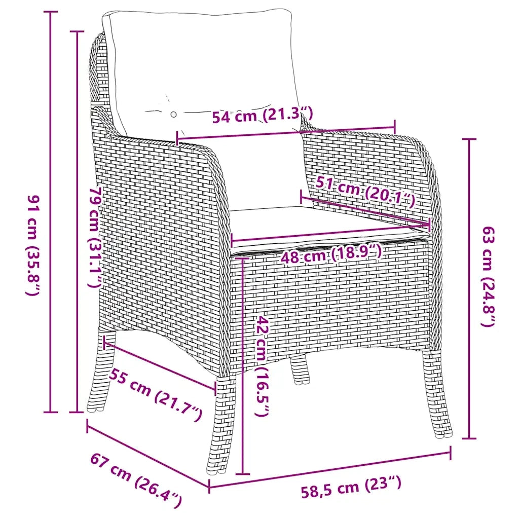 Set da Pranzo per Giardino con cuscino 5 pcs Beige polyrattan